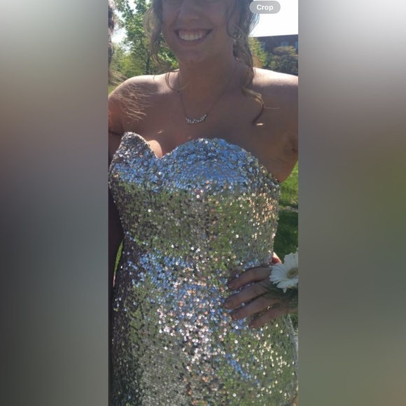 Strapless Gold Mermaid Sequin Prom Dress w/ Corset - Picture 11 of 12